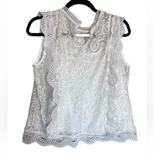 Adiva White Butterfly Lace Sleeveless Top, Blouse Size Large